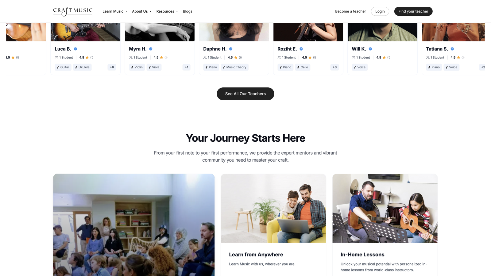 Homepage Learn from Anywhere and In-Home Lessons