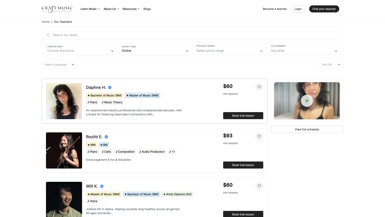 Teacher search results on Get Started